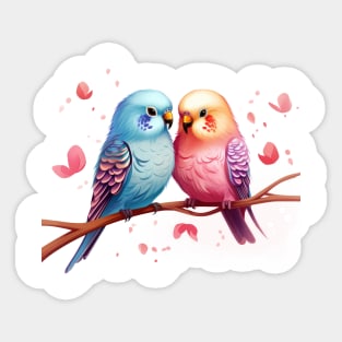 Valentine Kissing Budgerigar Bird Couple Sticker